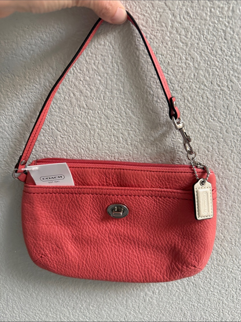 Coach Coral Pebble Leather Wristlet